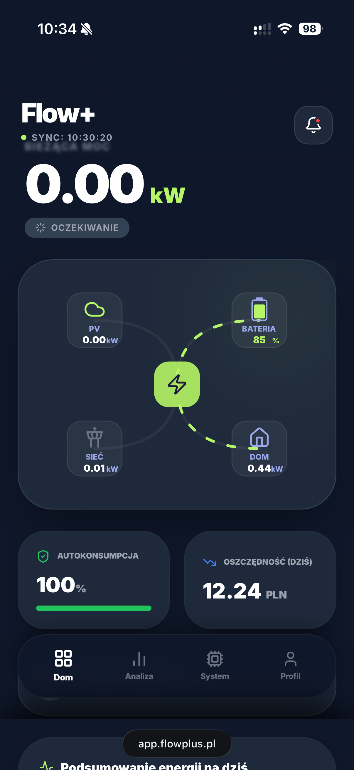 Aplikacja Flow+ na smartfonie